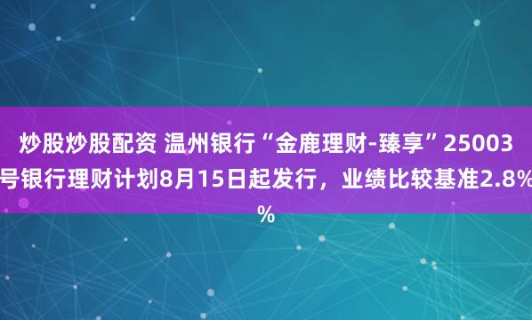 炒股炒股配资 温州银行“金鹿理财-臻享”25003号银行理财计划8月15日起发行，业绩比较基准2.8%